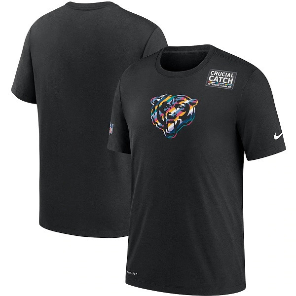 Chicago Bears 2020 Black Sideline Crucial Catch Performance NFL T-Shirt (All Size)